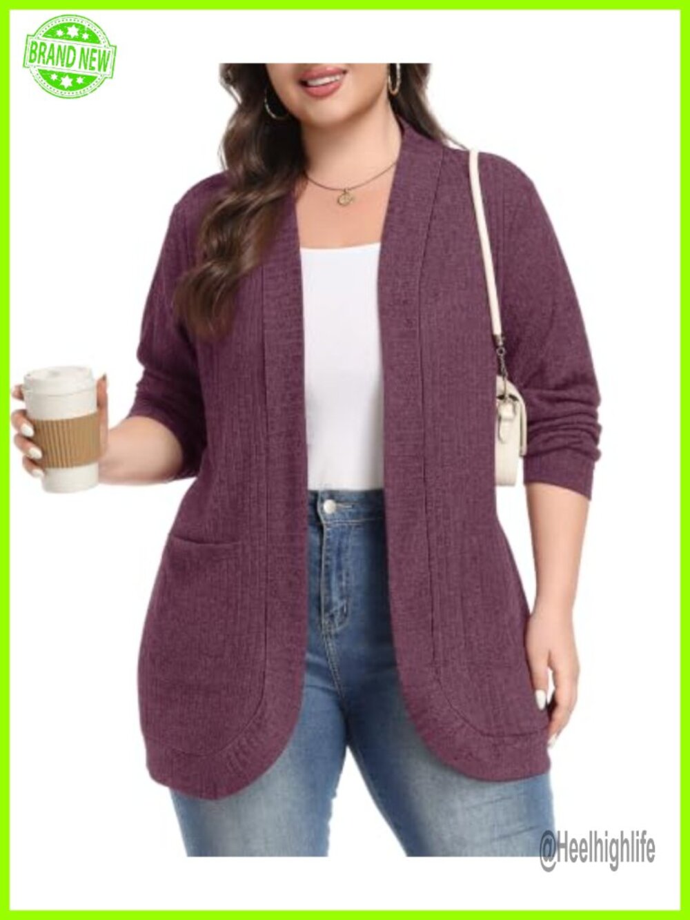 Plus Size Open Front Cardigan Long Sleeve Sweater with Pockets